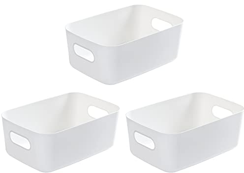 Torytoe Aufbewahrungsbox Kunststoff, 3 Large Aufbewahrungskorb Boxen Weiß 30.5x20.2x12cm Aufbewahrungsboxen mit Griffen Aufbewahrungskiste Schrank Organize Ordnungsboxen für Bad, Küche, Wohnzimmer