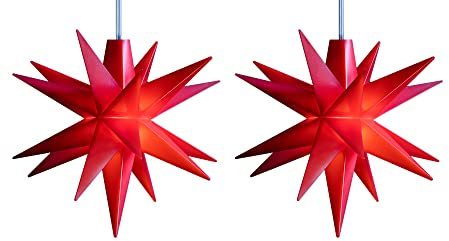 Novaliv 2x Weihnachtssterne LED Dekostern Klein 12cm ROT mit Batteriefach für 3 AA Batterien 6h Timerfunktion (1,5m Kabel) INNENRAUM DEKO 3D Stern 18 Zackig Leuchtstern LED Lichterkette Weihnachten