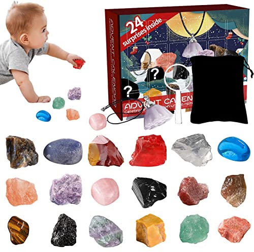 Erz Adventskalender 2022, 24 Tage Urlaub Countdown 2023 Neujahr Adventskalender mit Steinen, Edelsteinen, Schmuck Geschenkbox Home Garden Dekoration für Kinder, Erwachsene