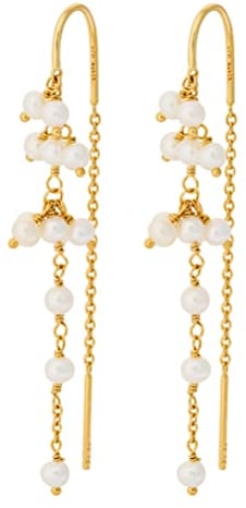 Pernille Corydon Ocean Treasure Earchains Gold - Ohrringe Ohrketten Damen mit Süßwasserperlen - Sterling Silber 925 Vergoldet - 58 mm - e-435-gp
