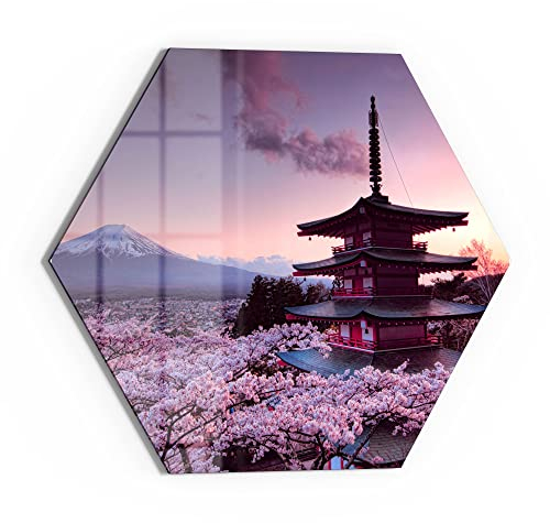 DEQORI Glas-Magnettafel | 40x34,5 cm groß | Motiv Kirschblüten Tempel Japan | Memo-Board aus Glas | Magnetboard inkl. Magnete, Stift & Tuch für Küche & Büro | Tafel magnetisch & beschreibbar