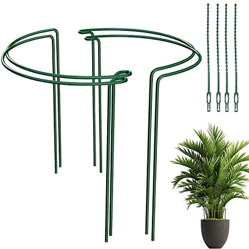 4Stück staudenhalter rund, 40cm Hoch Ø25cm pflanzenstütze, Monstera rankhilfe zimmerpflanzen Für Große Pflanzen, pflanzenhalter mit 10 Pflanzenbindern, Strauchstütze aus Stahl, Blumenstütze