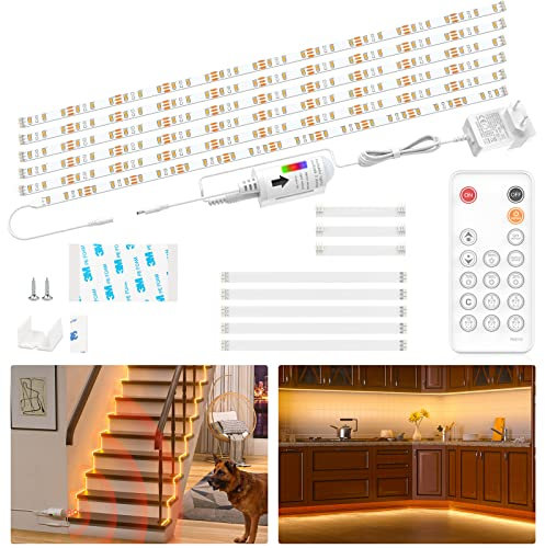 WOBSION Bande LED avec Détecteur de Mouvement, Lumiere Cuisine Sous Meuble Blanc Chaud 3M, 2700K, 6 x 50CM Télécommande et Dimmable Eclairage Sous Meuble Cuisine avec Détecteur, 1500LM