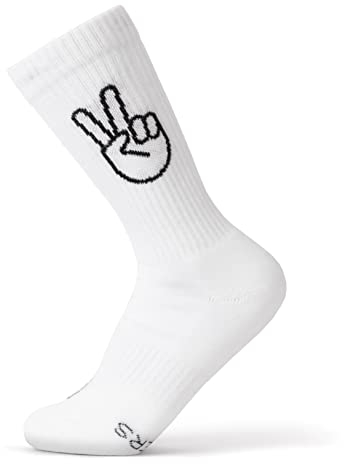 FYNGERS | PEACE, VICTORY | Sportsocken mit Handzeichen | Weiß | 1 Paar | 41 – 45 | Bio-Baumwolle | Top Qualität