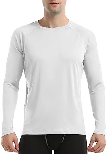 DAYOUNG Mens Zip Pullover UPF 50+ Sun Protection Long Sleeve Hiking Fishing Outdoors Performance T-Shirt, Shirts-white, Medium