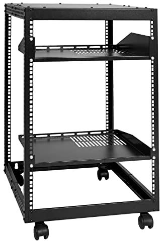 VEVOR 15U Open Frame Server Rack, 15''-40'' Adjustable Depth, Free Standing or Wall Mount Network Server Rack, 4 Post AV Rack with Casters, Holds All Your Networking IT Equipment AV Gear Router Modem