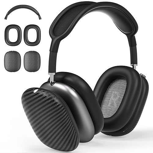 AHBTEYM Schutzhülle für AirPods Max, Kohlefaser-Textur, TPU-Ohrmuschel-Abdeckung, Ohrpolster, Kopfband-Abdeckung für AirPod Max, Zubehör, Silikon-Schutzhülle (mattschwarz)