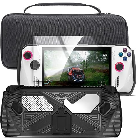 ENCASED Set di accessori per Asus ROG Ally - Custodia portatile con cavalletto e custodia rigida per il trasporto e pellicola protettiva in vetro temperato (nero)