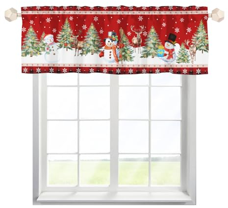 EHJOS Weihnachten Baum Elch Schneemann Scheibengardinen Bistrogardine mit Stangendurchzug Stores Gardinen Schals Modern Küchenvorhang für Badezimmer Klein Fenster 137x45cm,1 Stück