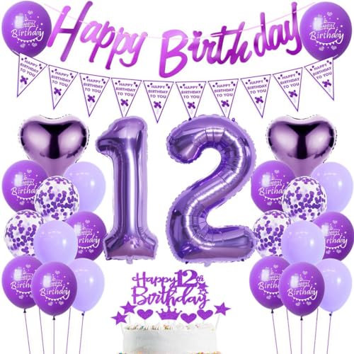 Globos 12 Años Cumpleaños Niña Morado, Decoración 12 Años Cumpleaños Niñas, Globos Cumpleaños 12 Años Morado, Decoración Cumpleaños 12 Años Morado Niñas, Globos 12 Años Niñas Morado