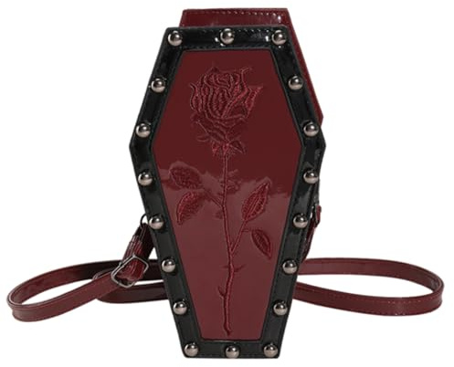 Fiorky Riemen verstellbare Gothic-Umhängetasche, PU-Leder, Spinnen-Umhängetasche, Damen-Sarg-Umhängetasche, Gothic-Münzen-Geldbörse, Halloween-Riemen-Geldbörse