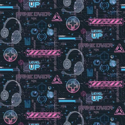 Gaming Glitch Charcoal Pink Wallpaper - Level Up, Game Over, Loading - Children's Room Trendy Feature Wall