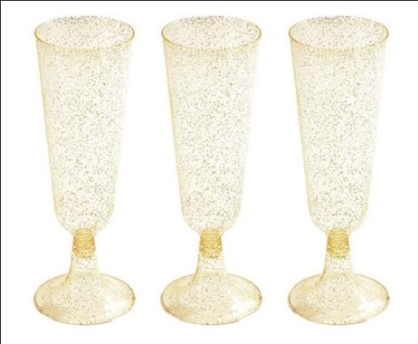 YZDZSW Sektgläser Plastik, 25 Stück Sektgläser, 160ml Mehrweg Sektgläser Champagnergläser Mimosa für Sektempfang Hochzeit Geburtstag Picknick Party(Pailletten)