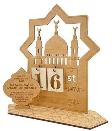 Kalender Holzdekorationen Holzornamente Countdown Stern Dekoration Countdown Geschenk Tage Mond Tischset Tag hängende muslimische Kits Block muslimische Kits Countdown Karten Ornament Festival Ramadan
