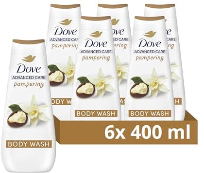 Dove Advanced Care Pampering Body Wash Body Cleanser shower gel with a shea butter & vanilla scent for instantly lotion-soft skin 6x 400 ml