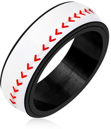 Uloveido Baseball Rotating Spinner Ring - 8 mm breit Edelstahl Rotating Fidget Ring für Stress Relief Comfort Fit Band YA5039 (Größe 9), 9, Nicht-reines Metall, Kein Edelstein