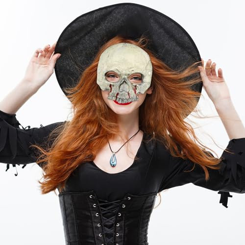 WOFASHPURET Halbmaske Schädel, Halloween Deko, Halbgesichts-Schädelmaske, Skeleton Maske Mit Blutmuster für Halloween-Cosplay-Maskerade