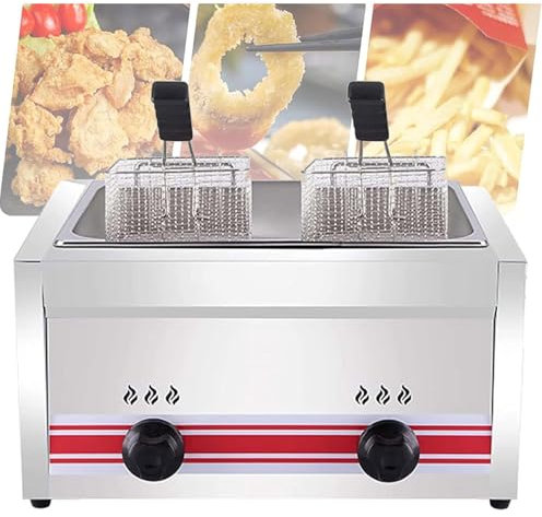 WANGYYDS Friteuse Commerciale, 10 L/20 L/30 L, Friteuse Au Propane avec Paniers Et Couvercles en Acier Inoxydable, Friteuse à Gaz en Acier Inoxydable avec Capacité De 1/2/3 Paniers,Singlecylinder20L