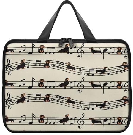 Biyejit Laptoptasche mit Musiknoten, für Damen und Herren, Leder, mit Reißverschluss, Unisex, Tragetasche, Arbeitstasche für Reisen, Uni, Business, 25,4-43,2 cm (10-17 Zoll)