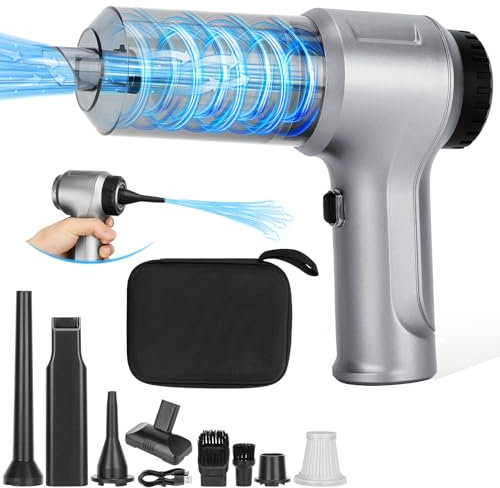 VEUWOLM Handstaubsauger, 12000Pa Handstaubsauger Akku, 3 in 1 Auto Staubsauger Staubgebläse Druckluft Handsauger, USB Wiederaufladbarer Mini Staubsauger, Tastatursauger für Auto, Haus, Büro, Silber