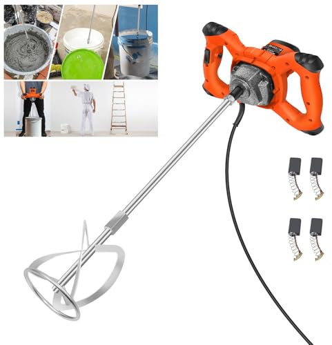 Orange Rührwerk Farb- / Betonmischer 2600 W Profi Mörtelrührer Rührgerät Zementrührer - Soft Start - mit 6-Gang Getriebe - 2 m Gummikabel, Elektrischer Mischer - inkl. Rührer 120×600mm