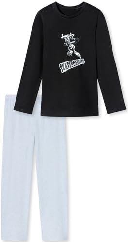 In One Clothing - Jungen Schlafanzug lang, weicher Single-Jersey aus 100% Baumwolle - in schwarz mit Skateboarding Motiv in Grösse 176