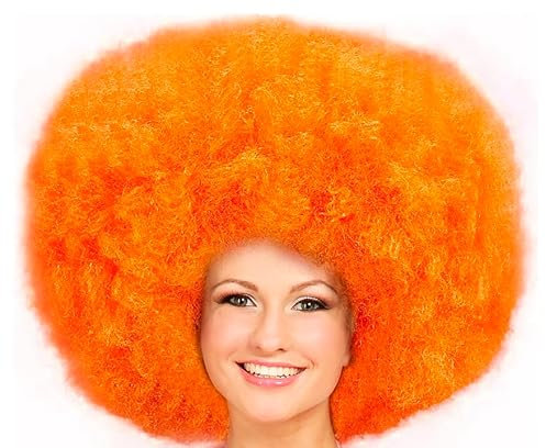 Hatstar XL Afro Perücke | Kraushaar Lockenkopf Perücke | Rasta Afroperücke | Kostüm Hippie Accessoire für Karneval und Fasching (orange)