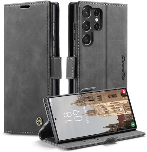 KZB Handyhülle für Samsung Galaxy S25 Ultra 5G Hülle Premium Leder Klappbar Tasche Flip Case Magnet Kartenfach Standfunktion Klapphülle Schutzhülle für Samsung Galaxy S25 Ultra 6,9'' - Grau