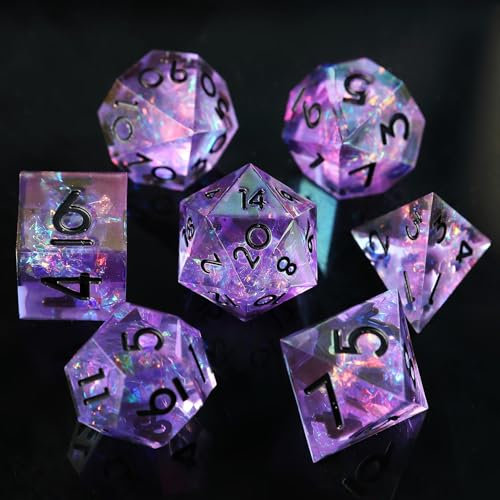 Elifel Dadi DND Set D&D 7 Pezzi Placcatura Iridescente, Resina Dadi da Gioco Particolari DND ‌Fatto a Mano‌ con Bordi Affilati per Giochi Tavolo di Ruolo Dungeons And Dragon con Custodia Regalo