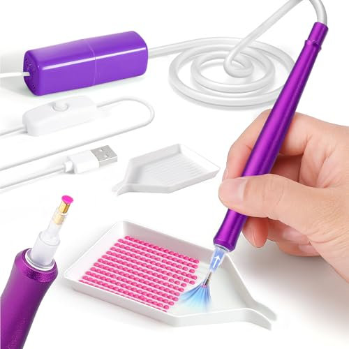PP OPOUNT Electric Diamond Paint Pen - Vacuum Diamond Art Pen, Wax-Free Tool with 2 Storage Trays, Diamond Painting Tools and Accessories, Need Plug-In Use (Purple)
