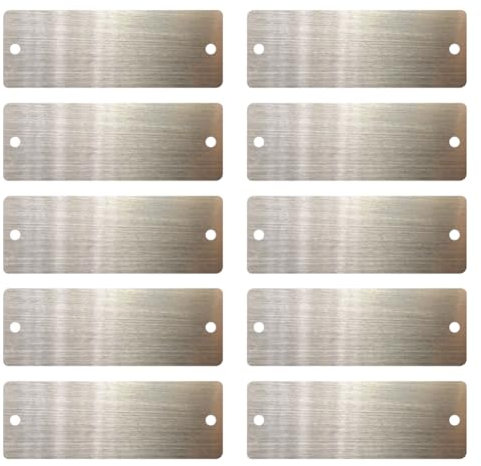 FSSTUD 10 placas de identificación de acero inoxidable con grabado láser, etiquetas rectangulares en blanco, etiquetas de grabado de metal, marco de fotos, placa de etiqueta con dos agujeros para