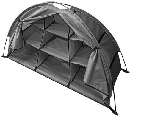 Étagère de rangement pliable en tissu Oxford portable à 9 couches pour camping, tente, camping-car, garage – Fibre de verre grise durable, 128 x 55 x 75 cm, solution gain de place