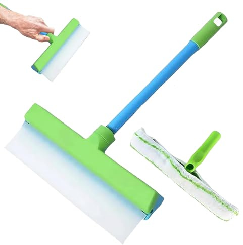 Recycelbares Silikon Fensterreiniger Set, Silikon-Fensterabzieher + Mikrofaser-Fensterwischer, Drehbarer Gummiabzieher und Mikrofaserschrubber für Bad, Dusche, Auto, Glas (Grün-1set)