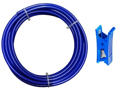 HUAZIZ 10 Meter Blau Kühlschrankschlauch, Zulaufschlauch, Osmose Schlauch für Side by Side Kühlschrank, Wasserfilter, Aquarium, Wasserzulaufleitung 1/4 (6,35 mm) mit Blau Schlauchcutter