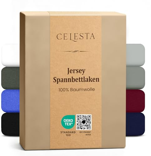 CELESTA Spannbettlaken 160x200cm 100% Baumwolle, Oeko-TEX Zertifiziert | Bettlaken 100% Jersey Baumwolle, Spannbetttuch 160x200, Matratzenhöhe bis 25 cm für Boxspringbett, Sand