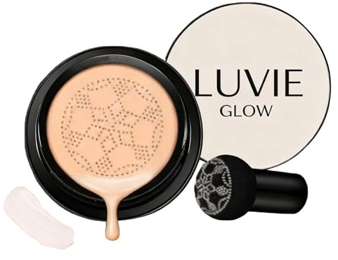 Luvie Glow Foundation Cushion, Mushroom Head Air Cushion CC Cream, BB Cream Face Makeup Foundation, feuchtigkeitsspendender Concealer, hellt langanhaltenden, gleichmäßigen Hautton (Ivory)