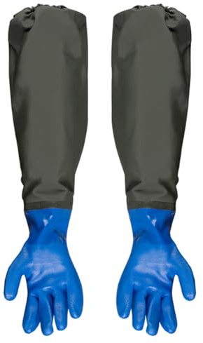 Healvian Aquariumhandschuhe mit Verlängerten Manschetten Schutzhandschuhe aus Gestricktem Stoff und Gummi für Fischbeckenreinigung und Wasserwechsel