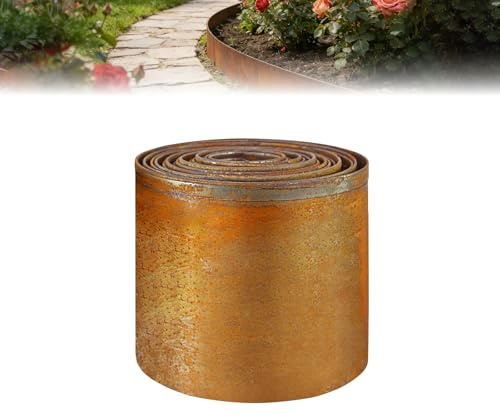 Nicoman Rasenkante Cortenstahl 10 m x 15,5 cm|Gartenumrandung Rost-Look, Flexible Metallkante für Rasen, Beete & Wege|wetterfest & langlebig, 5 m/10 m erhältlich (Rost-Effekt-10M