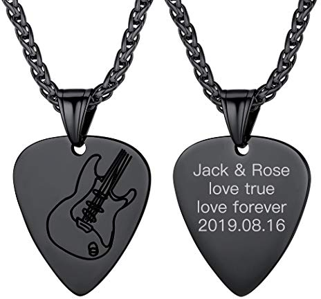Suplight personalisiert Plektron Kette für Männer Jungen Hip Hop Stil schwarz Gitarre Plektrum Anhänger mit Gitarre Muster Cooler Modeschmuck Accessoire Geschenk für Musikliebhaber Rocker