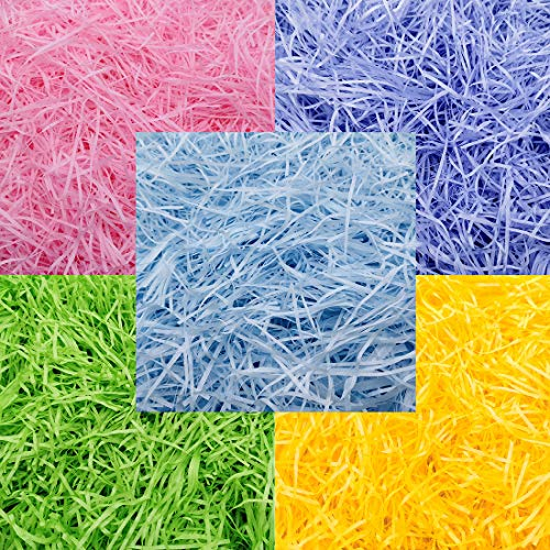 Concisea 250g Raffia-Papierschnitzel,Mehrfarbig Korb Spur Seidenpapier für die Osterdekoration Korbfüllung und Geschenkverpackung (5 Farben)