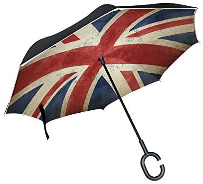 HMZXZ RXYY Windproof Double Layer Folding Inverted Umbrella Vintage England British Uk Flag Waterproof Reverse Umbrella for Rain Protection Car Travel Outdoor Men Women