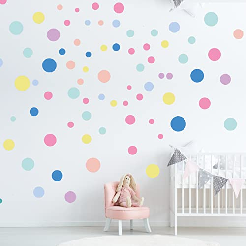 ELES VIDA - Wandtattoo Punkte fürs Kinderzimmer - 100 Wandsticker Set - Pastell Farben für Baby zum Kleben Wandaufkleber Sticker - Wandfolie Polka Kreise, Pastell - Pink - Lila - Gelb - Orange - Minze