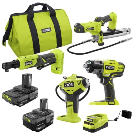 RYOBI - ONE+ 18V Cordless Automotive Combo Kit with (1) 1.5 Ah Battery, (1) 4.0 Ah Battery and Charger (4-Tool) - PCK200KN