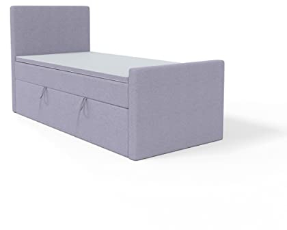 FEDVE Boxspringbett 90x200 Pastelllila – Lautaro - Praktisches Bett mit Bettkasten – Gemütlich Einzelbett zum Schlafzimmer – Stabiles Kopfteil Bett mit Stauraum