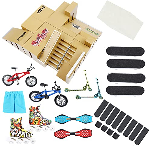 PLSOPPKG Skate Park Kit Rampenteile für Finger, Skateboard Park Kit Teil Training Requisiten mit Finger Skateboards Finger Bikes Skates und Roller und mehr (8 Teile)