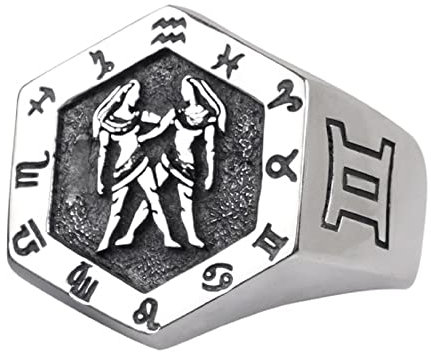Vintage Echt 925 Sterling Silber Astrologie Sternzeichen Ring Zwillinge Konstellation Ring Tierkreiszeichen Ring Schmuck für Herren Damen Offen Verstellbar