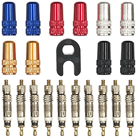 NeoPRO 10 Pieces Presta Valve Cores & 10 Caps Bike Replacement Brass Tubeless Core for Tubeless Road MTB Bike, Stan's, Vittoria, Continental, Kenda and More