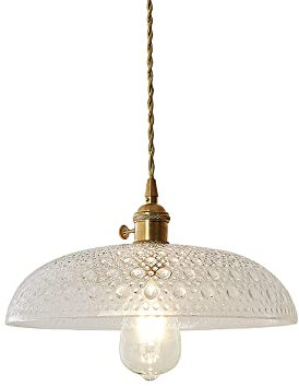 Amerikanischer minimalistischer Kronleuchter im Landhausstil, rund, transparent, Glas, Lampenschirm, Pendelleuchte, E27, Goldmessing, Lampenfassung, Hängelampe für Restaurant, Bar, Eingangsbereich