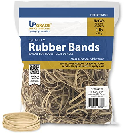 Upgrade Office Supply UPG22433 Rubber Bands, Size #33 (3-1/2 x 1/8”), Natural Crepe, Made in USA, 1 Pound Bag