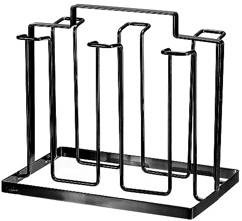 sourcing map Taza Secado Rejilla, 220x185mm Botella Secado Rejilla, 6 Copas Taza Vidrio Botella Organizador para Casa Mostrador, Oficina, Cocina (Negro)